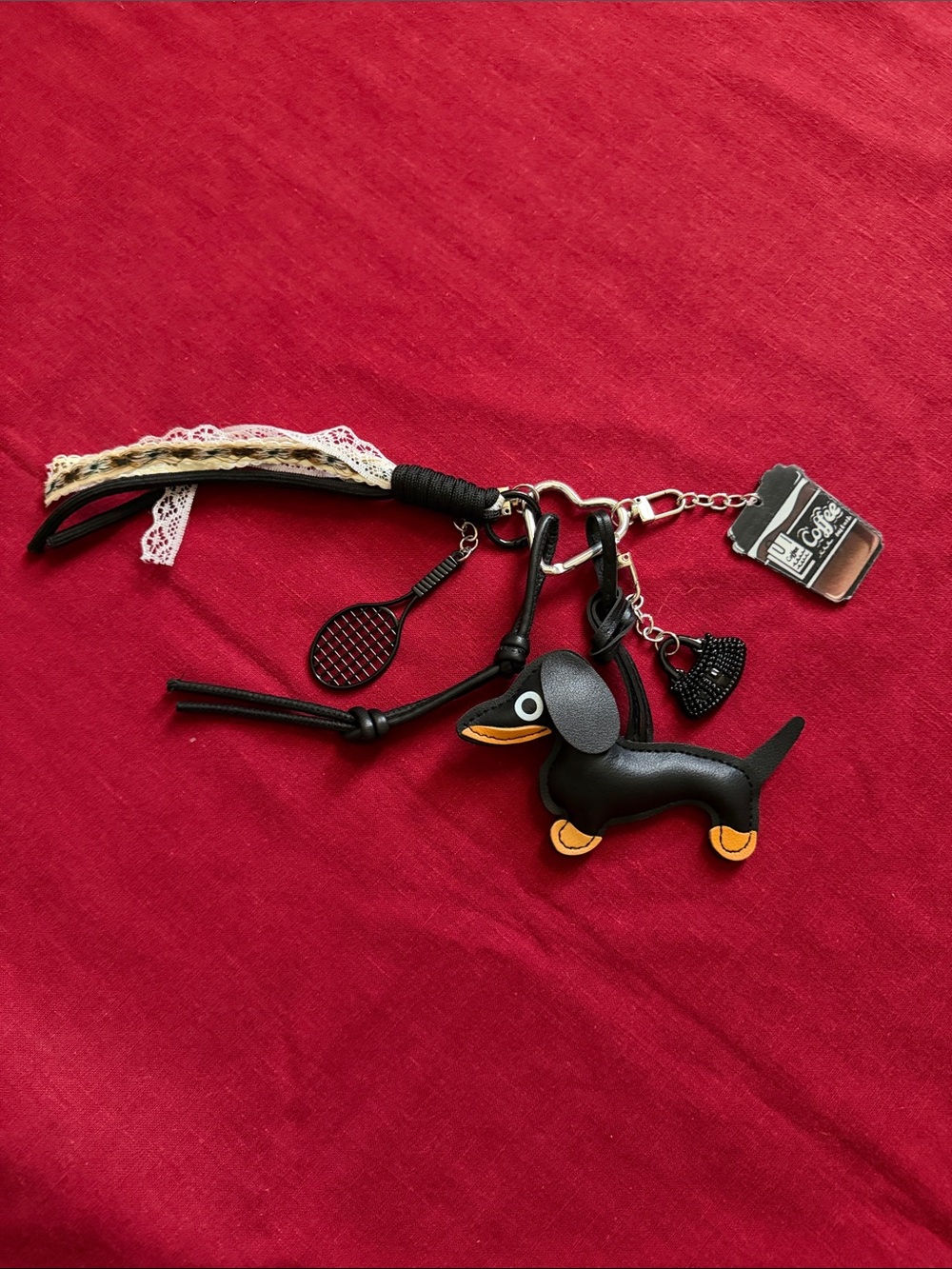 NWOT Black Dachshund Dog Keychain Charm with Tassels